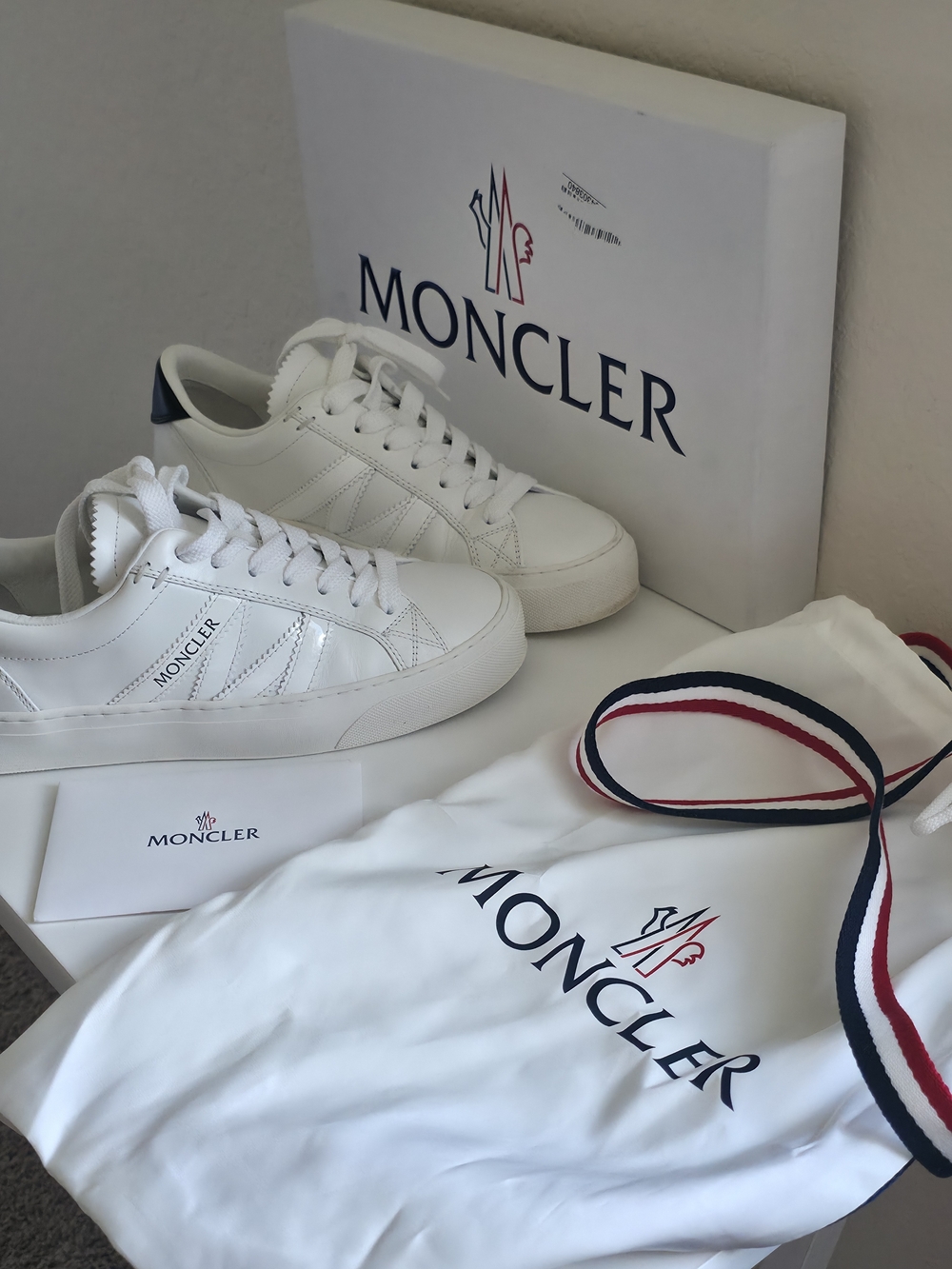 Moncler Monaco White Low-Top Leather Sneakers Box/bags Size 37